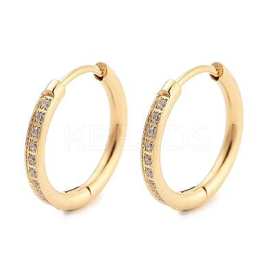 Ion Plating(IP) 304 Stainless Steel Micro Pave Clear Cubic Zirconia Huggie Hoop Earrings for Women EJEW-C096-30G-1