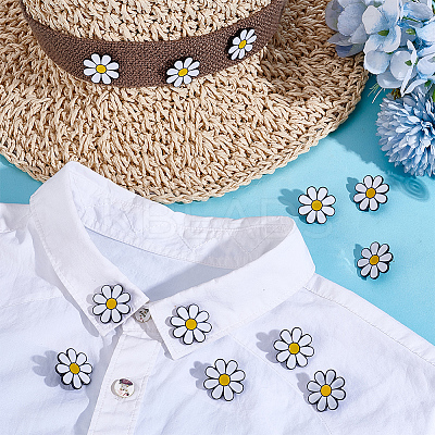 12Pcs White Daisy Enamel Pins JEWB-PH0001-49B-1