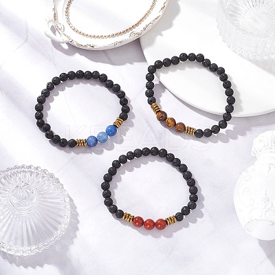 Natural & Synthetic Gemstone Round Beaded Stretch Bracelets for Men Women BJEW-JB12263-1