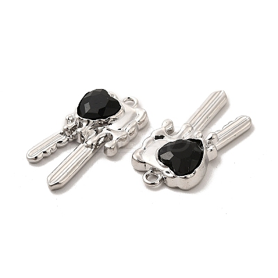 Glass Heart Key Pendants PALLOY-E024-29P-03-1