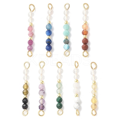 Faceted Round Natural Mixed Gemstone Beaded Connector Charms PALLOY-JF03530-1