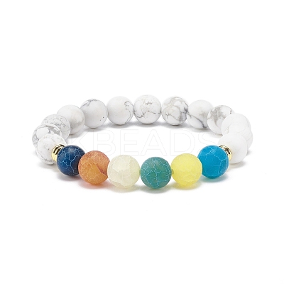 Synthetic Howlite & Weathered Agate(Dyed) Round Beaded Stretch Bracelet BJEW-JB08399-01-1