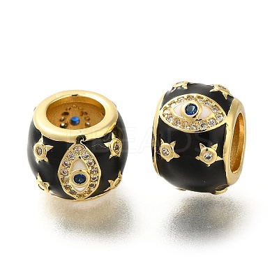 Rack Plating Brass Micro Pave Cubic Zirconia Barrel European Beads with Enamel KK-Z086-28G-02-1