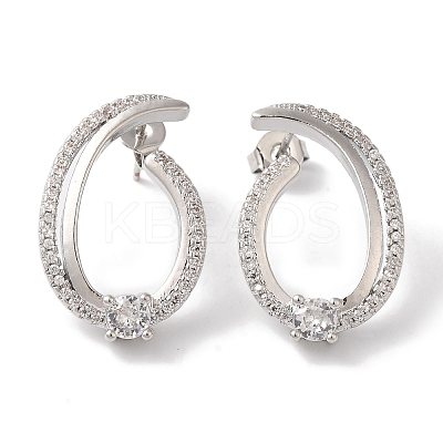 Brass Micro Pave Clear Cubic Zirconia Stud Earrings for Women EJEW-A110-04P-1