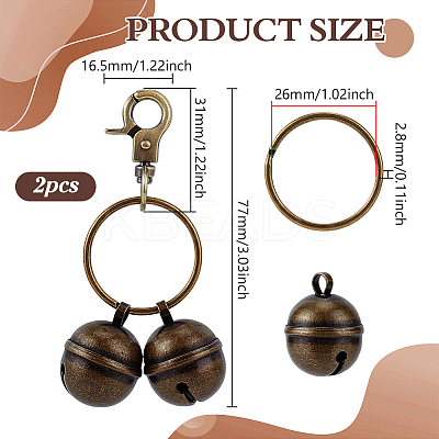 2Pcs Brass Bell Pendant Decoration HJEW-BC00056-1