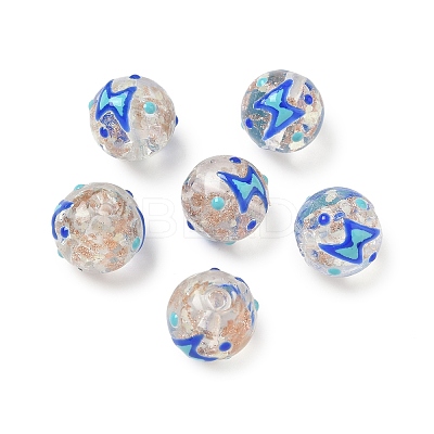 Luminous Handmade Enamel Gold Sand Glass Beads Strands LAMP-U004-08G-1