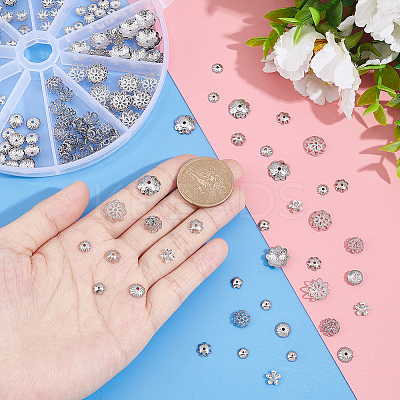 300Pcs 10 Styles 304 & 201 Stainless Steel Fancy Bead Caps STAS-UN0042-71-1