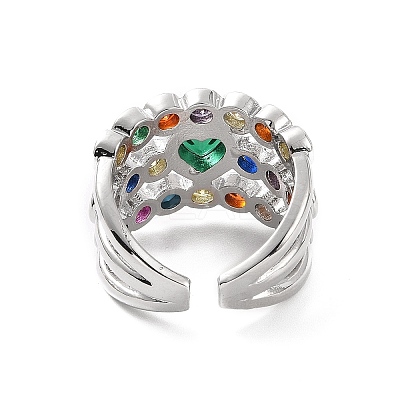 Colorful Cubic Zirconia Heart Open Cuff Ring RJEW-C061-03P-1