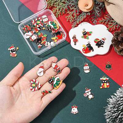 30Pcs 15 Styles Christmas Alloy Enamel Pendants XMAS-FS0001-01-1
