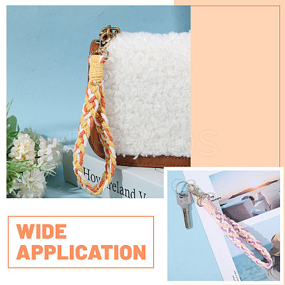 5Pcs 5 Colors Handmade Macrame Cotton Wristlet Bracelet Keychain Pendant Decoration HJEW-GL0001-15-1