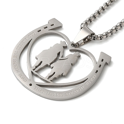 Non-Tarnish Horse Shoes with Couple 201 Stainless Steel Pendant Necklaces for Women and Men LS-NJEW-F324-04P-1