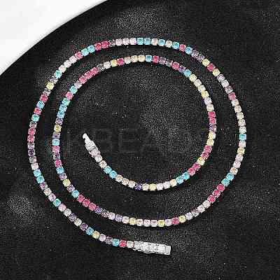 925 Sterling Silver Pave Colorful Cubic Zirconia Tennis Necklaces for Women NJEW-C096-01A-P01-1