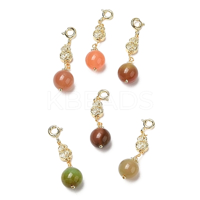 Natural Agate Round Pendant Decorations KK-H445-16G-1
