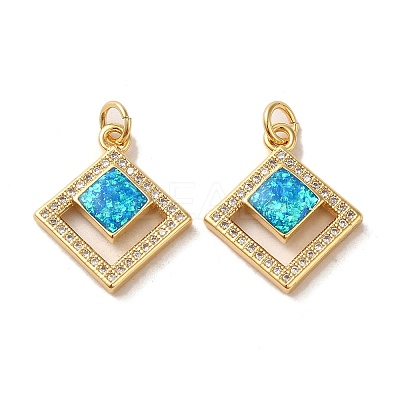 Brass Micro Pave Cubic Zirconia with Synthetic Opal Pendants KK-D096-17G-1