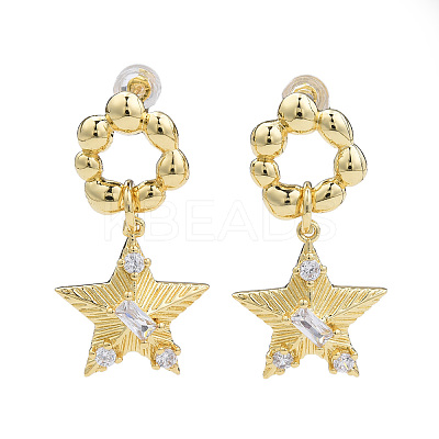 Cubic Zirconia Star Dangle Earrings EJEW-N011-78-1