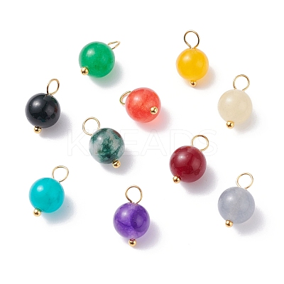 Dyed Natural White Jade Round Charms PALLOY-JF01147-01-1