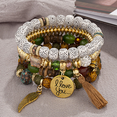 Boho Style Wood Beaded Stretch Bracelet Sets for Women WGE3C3B-51-1