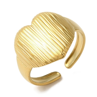 Ion Plating(IP) 304 Stainless Steel Heart Open Cuff Rings for Women RJEW-Z053-07G-1