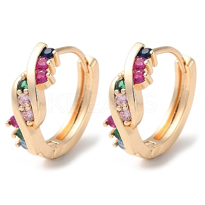Rack Plating Brass Micro Pave Colorful Cubic Zirconia Hoop Earrings EJEW-P238-21KCG-1