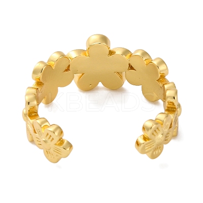 Rack Plating Brass Flower Open Cuff Rings for Women RJEW-S242-01G-B-1