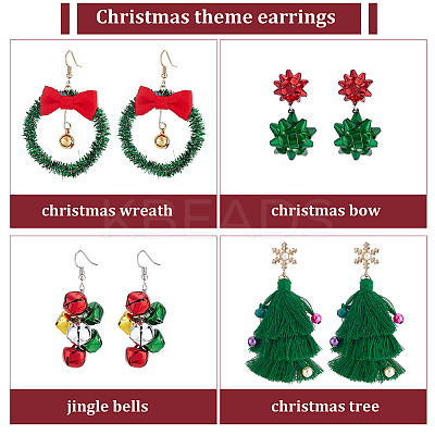 4 Pairs 4 Style Christmas Theme Bell & Bowknot Alloy Dangle Earrings EJEW-AN0001-98-1
