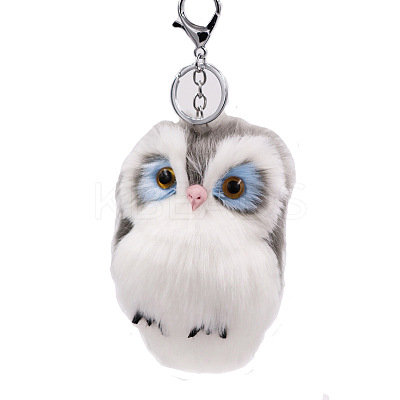 Imitation Rabbit Fur Owl Pendant Keychain ANIM-PW0003-053E-1