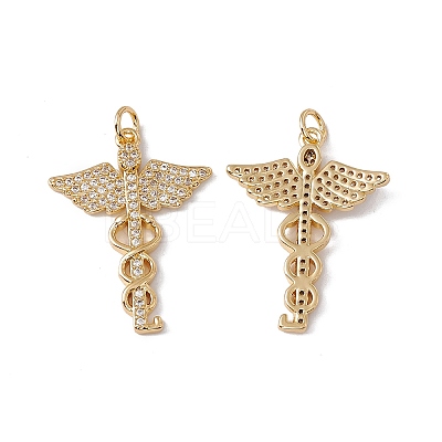 Brass Micro Pave Clear Cubic Zirconia Pendants KK-G439-35G-1