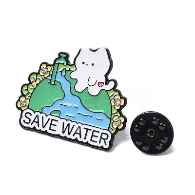 White Cat with Earth Enamel Pins JEWB-L024-02EB-02-1