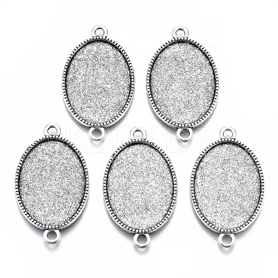 Tibetan Style Oval Alloy Cabochon Connector Settings TIBE-Q038-002B-AS-RS-1