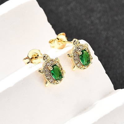 Tortoise Brass Micro Pave Cubic Zirconia Stud Earrings EJEW-A135-04G-1