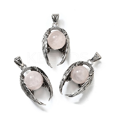 Natural Rose Quartz Round Pendants G-K339-03AS-08-1