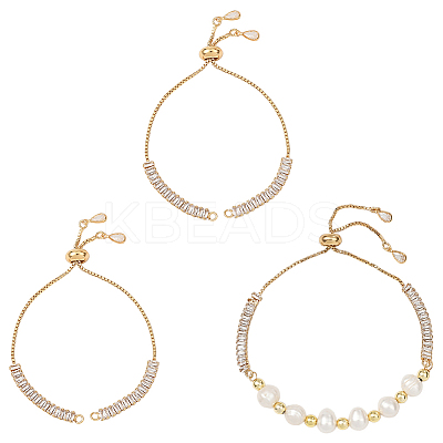 3Pcs Brass Pave Clear Cubic Zirconia Rectangle Slider Bracelet Making BJEW-BBC0001-19-1