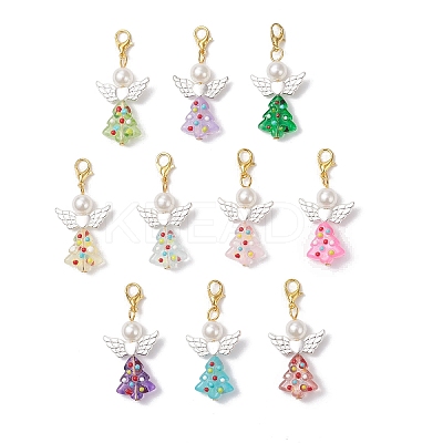 Christmas Tree Angel Glass Pendant Decorations HJEW-JM04346-1