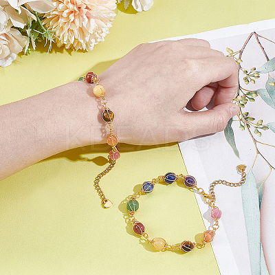 2Pcs Round Natural Mixed Gemstone Beads Bracelets for Women BJEW-UN00019-1