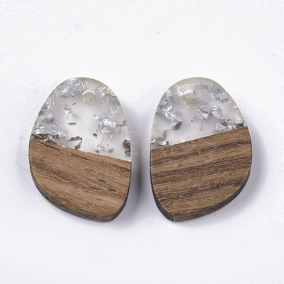 Transparent Resin & Walnut Wood Pendants RESI-Q210-006A-A02-1