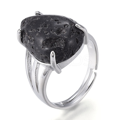 Adjustable Natural Lava Rock Finger Rings RJEW-F107-A10-1