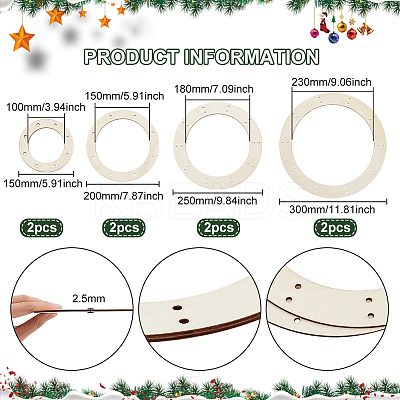 8Pcs 4 Styles Wreath Frames for Crafts WOOD-FG0001-33-1