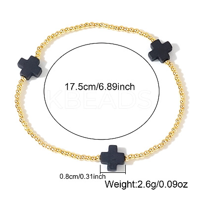 Cross Brass Beaded Stretch Bracelets for Women Gold Thin Chain Fashion Jewelry Accessories US0494-1-1