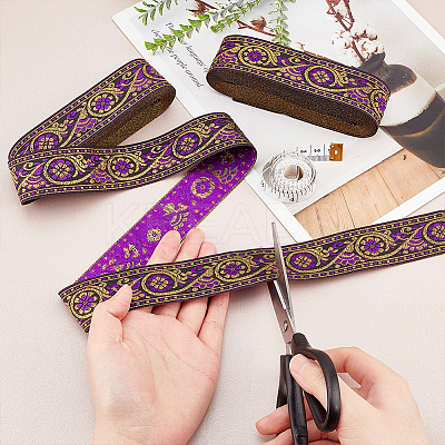 Ethnic Style Embroidery Polyester Ribbons OCOR-WH0070-10F-07-1