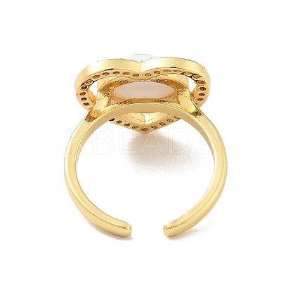 Cubic Zirconia Heart with Evil Eye Open Cuff Ring with Acrylic RJEW-B042-05G-04-1
