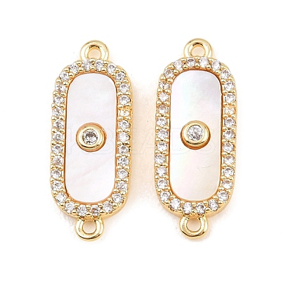 Brass Micro Pave Clear Cubic Zirconia Oval Connector Charms KK-Z140-04G-1
