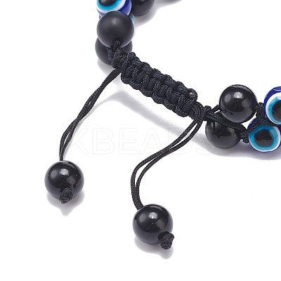 Natural Black Agate(Dyed) & Eyeless Obsidian & Resin Evil Eye Braided Bead Bracelet BJEW-JB08840-03-1