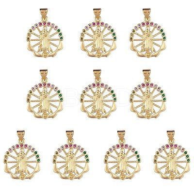 10Pcs Rack Plating Brass Micro Pave Cubic Zirconia Pendants KK-SZ0001-78-1