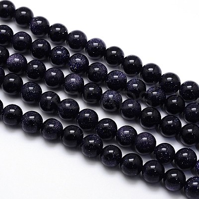 Synthetic Blue Goldstone Round Beads Strands G-O047-11-10mm-1