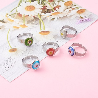 Adjustable Handmade Millefiori Glass Finger Rings RJEW-JR00322-1