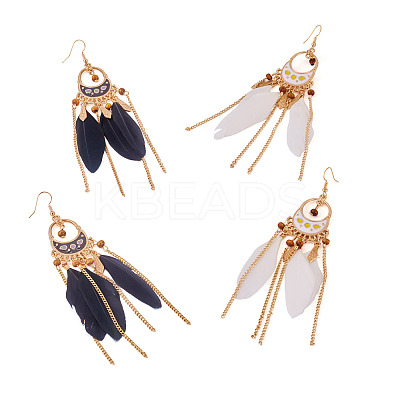 2Pairs 2 Colors Feather Chandelier Earrings EJEW-TA0001-81D-1