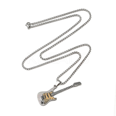 201 Stainless Steel Enamel Guitar Pendant Box Chain Necklaces NJEW-M076-01P-03-1