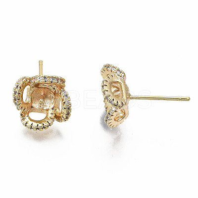Brass Micro Pave Clear Cubic Zirconia Stud Earring Findings KK-S360-005-NF-1