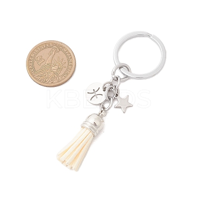 12Pcs Twelve Constellations 304 Stainless Steel Charm & Faux Suede Tassel Keyachins KEYC-JKC01309-1