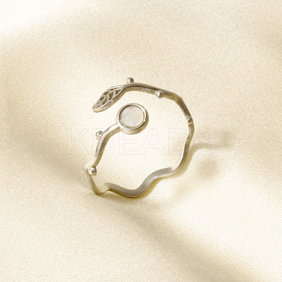 304 Stainless Steel with Natural Shell Cuff Open Rings for Women NU0412-1-1